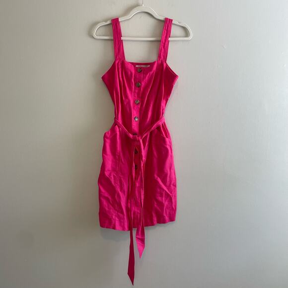 NWT $90 LOFT Size 4 Pink Linen Blend Button Up Dress Sleeveless Belted - Picture 1 of 6